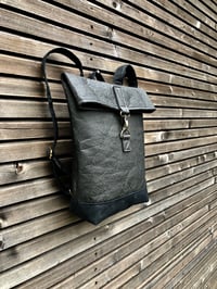 Image 3 of Vegan backpack in Piñatex™ and waxed canvas medium size with folded top
