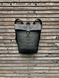 Image 2 of Vegan backpack in Piñatex™ and waxed canvas medium size with folded top