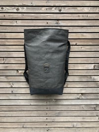 Image 5 of Vegan backpack in Piñatex™ and waxed canvas medium size with folded top