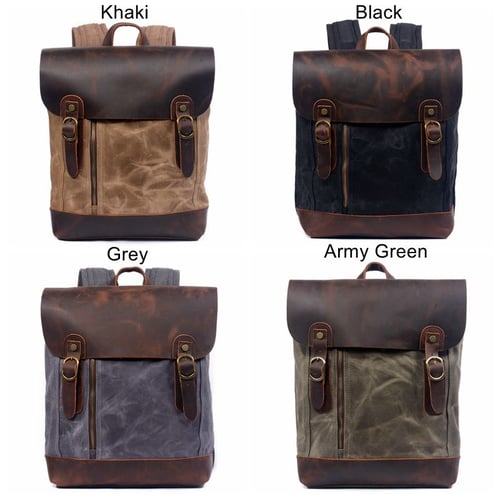 Image of Waterproof Waxed Canvas Leather Backpack Casual Backpack School Backpack 6659W