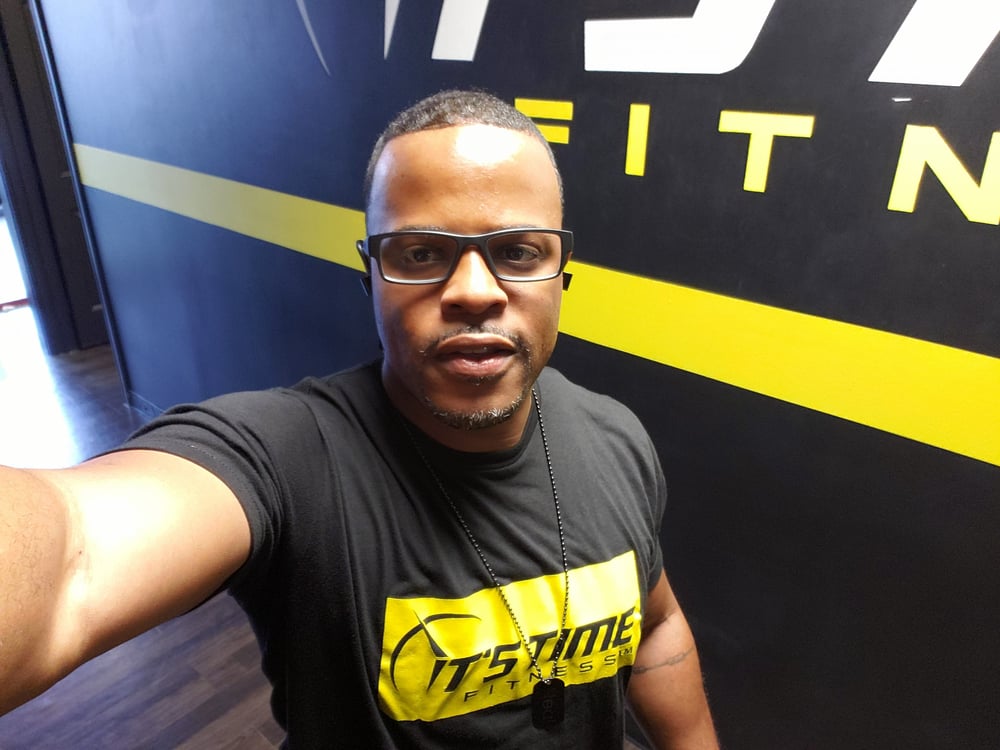 Image of Black and Yellow It's Time Fitness Logo T Shirt