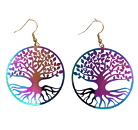 Image 1 of Tree of Life Reflective Rainbow Stainless Steel Earrings