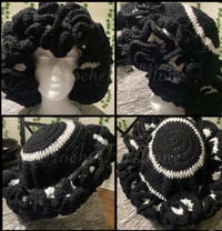 Crochet Bucket Hat- White on Black 