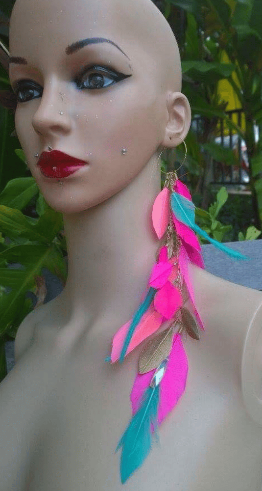 Image of Feather Tassel Earring, Layered feather tassel earring