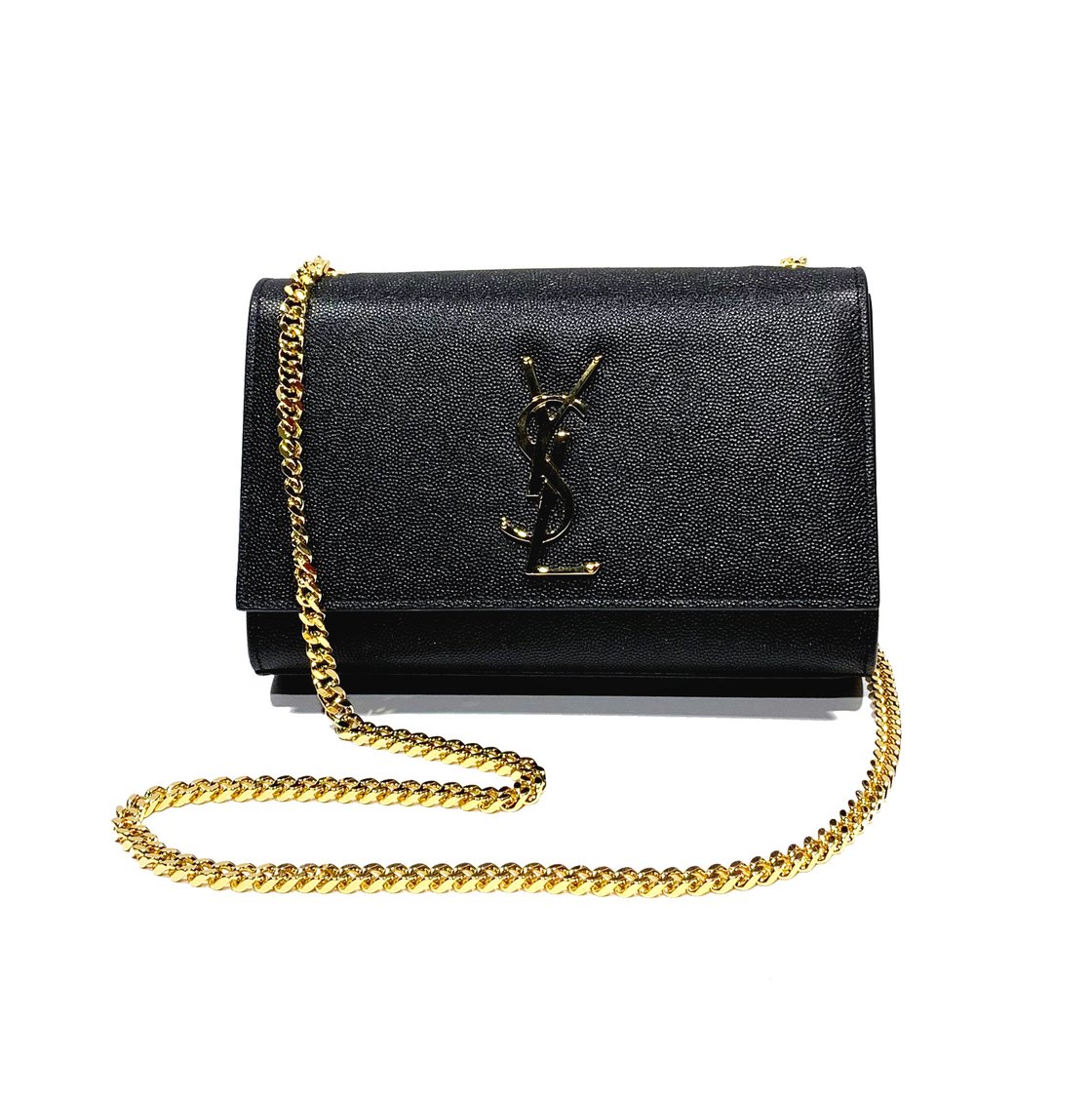 Image of YSL SAINT LAURENT BLACK KATE GRAIN DE POUDRE