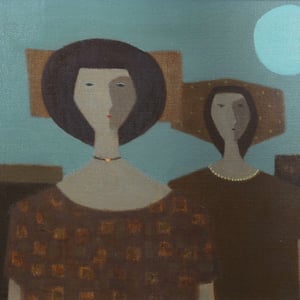 Image of Mid Century Oil, 'Two Woman,' Fabian Lundqvist