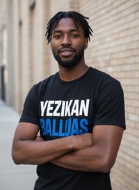 Image 2 of YB Men's White/Blue Burbank Bold Print Crew T-shirt