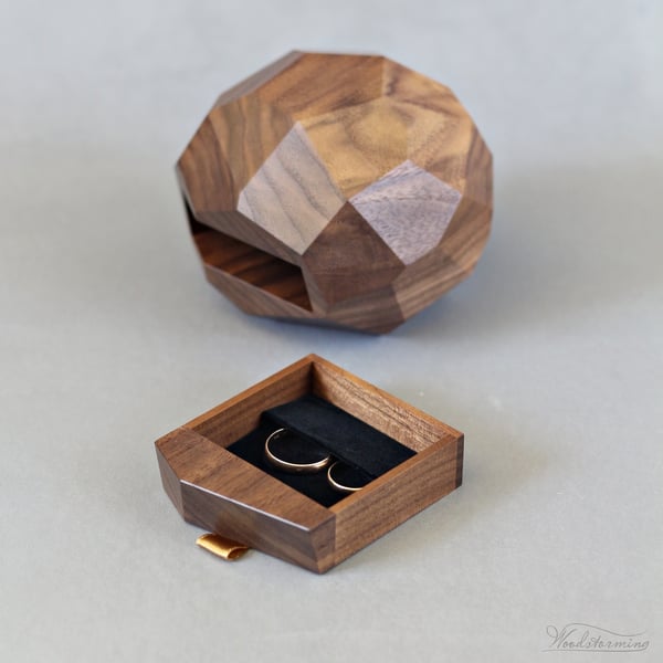 Image of Ring bearer box - wooden wedding ring box - large faceted ring box with a drawer by Woodstorming