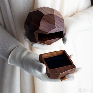 Image of Ring bearer box - wooden wedding ring box - large faceted ring box with a drawer by Woodstorming