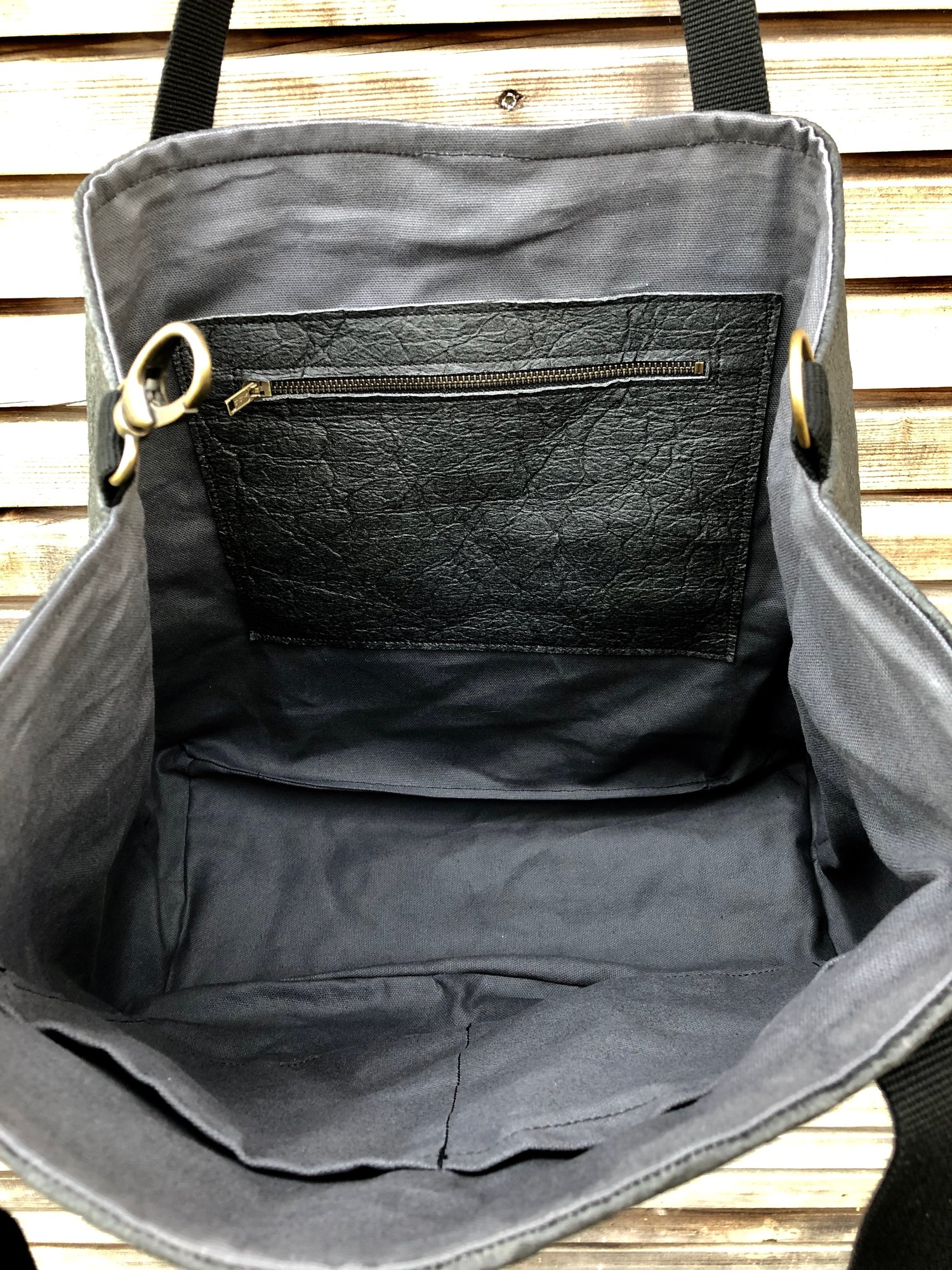 Image of Vegan large tote bag in black Piñatex™ office tote laptop tote bag COLLECTION UNISEX