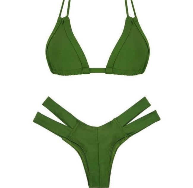 All in motion black/green/olive ongine zip-front bikini swim top, us l