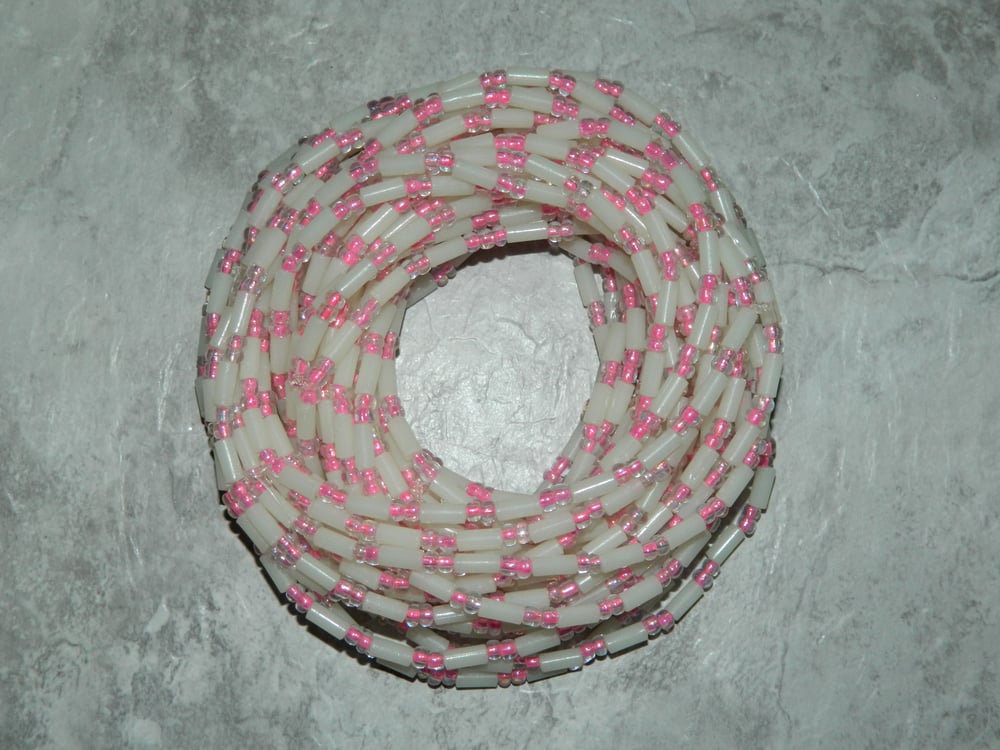 Image of Elastic White and Clear Pink Waistbead