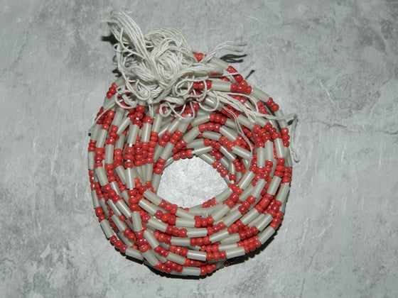 Image of Burghundy and White Tie Waistbead 