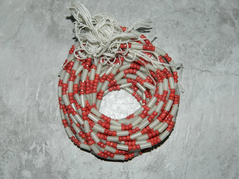 Image of Burghundy and White Tie Waistbead 