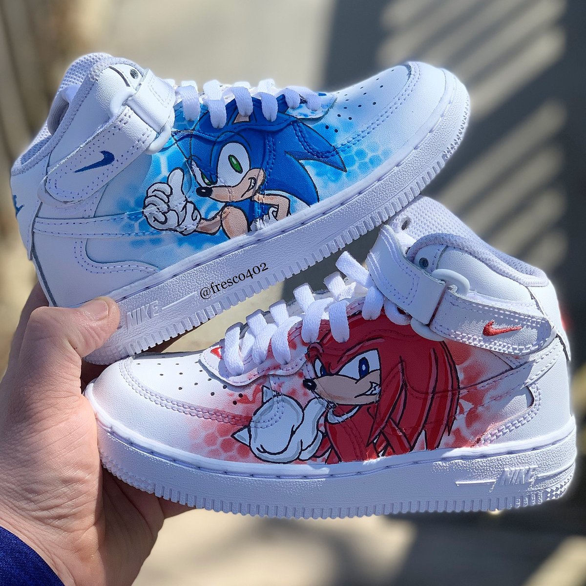 new custom HandPainted Knuckles/Sonic football cleatsI remixed the first  pair of shoes, now I don't know which pair I like more…