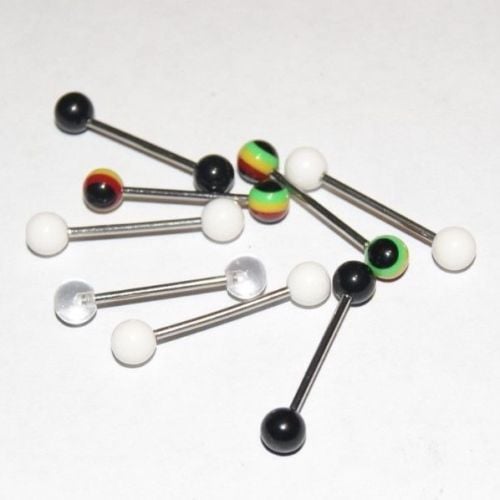 Image of Stainless Steel Tongue Rings with Acrylic Balls 