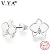 Cheap V.YA 925 Sterling Silver Jewelry Women's Orchid Stud Earrings