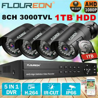 FLOUREON 1 X 8CH 1080P 1080N AHD DVR + 4 X Outdoor 3000TVL 1080P 2.0MP Camera + 1TB HDD Security Kit