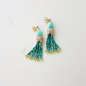 Amazonite, Turquoise, & Peridot Tassel Earrings 