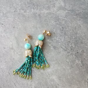 Amazonite, Turquoise, & Peridot Tassel Earrings 