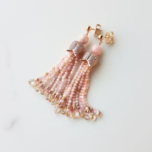 Pink Opal & Zircon Tassel Earrings 