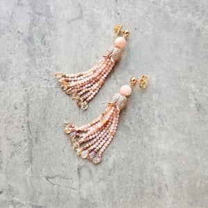Pink Opal & Zircon Tassel Earrings 