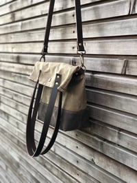 Image 2 of Waxed canvas folded tote bag - simple tote bag - folded tote bag with cross body strap