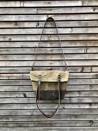 Image 1 of Waxed canvas folded tote bag - simple tote bag - folded tote bag with cross body strap