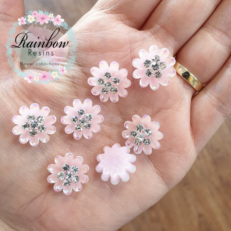 Image of Baby pink carnations with diamantes and AB coating x 10
