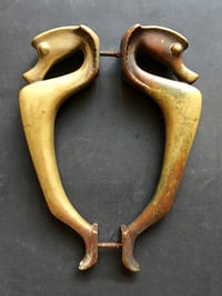 Image 1 of Large Art Deco Door Handles in the Shape of Sea Horses