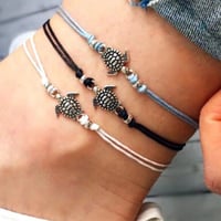 Adjustable Vegan Turtle Anklet - Black, White or Blue