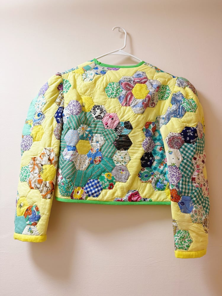 Image of Princess Puff Sleeve Quilt Coat — Grandmothers Flower Garden