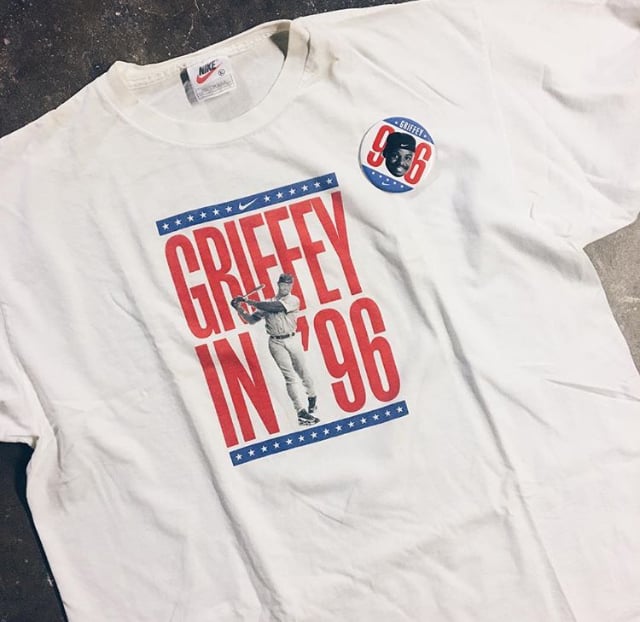 Image of Original 1996 Ken Griffey Nike Tee With Promo Pin.