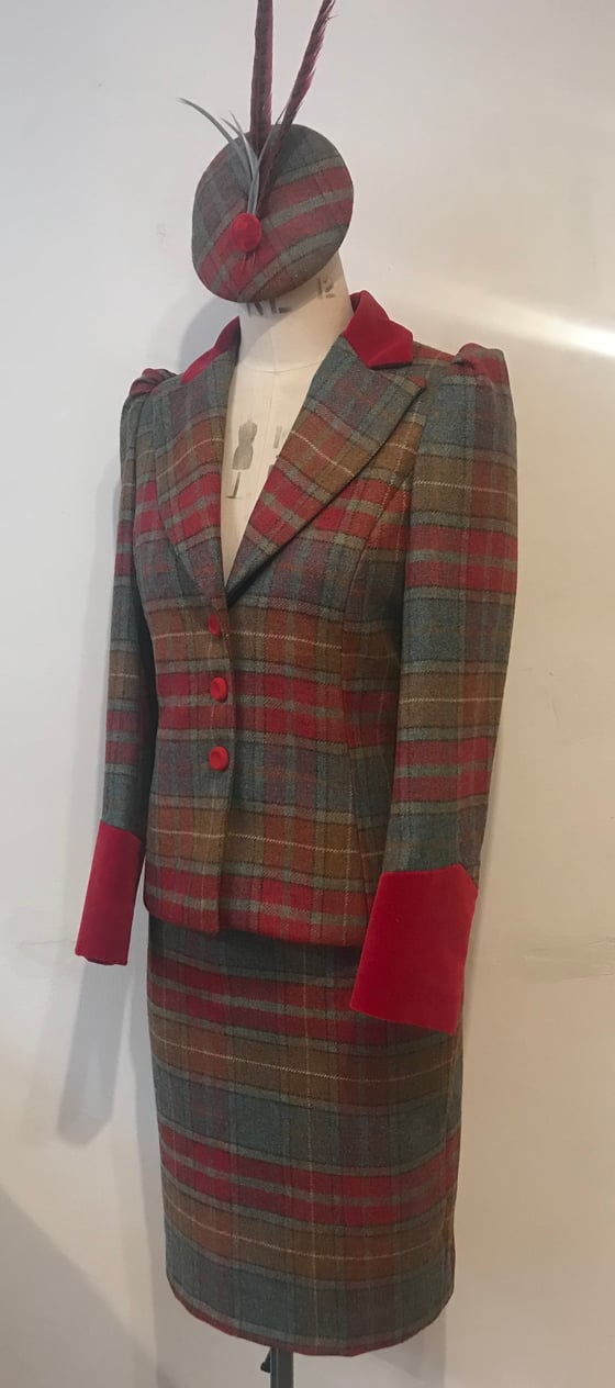 Image of Tweed and velvet bustle jacket