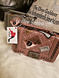 Image 1 of "Kissy" Pink and Gray purse with chain extension 