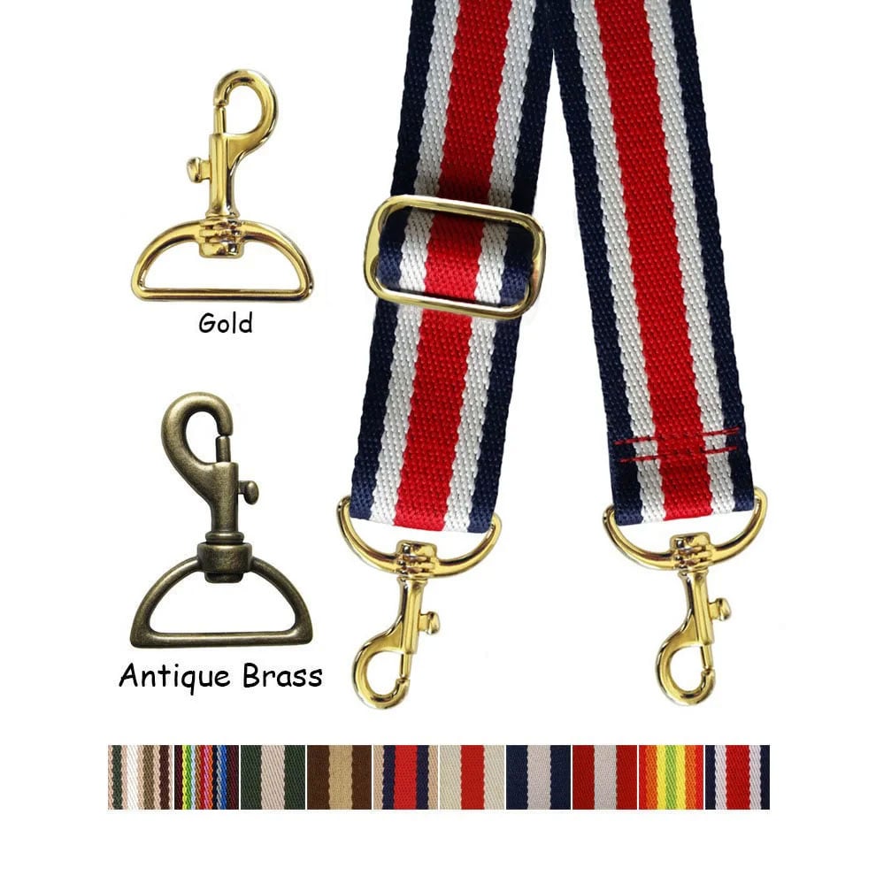 Image of Striped Color Canvas Webbing Strap - Adjustable - 1.5" Wide - Choose Style, Length & Gold Finish #19