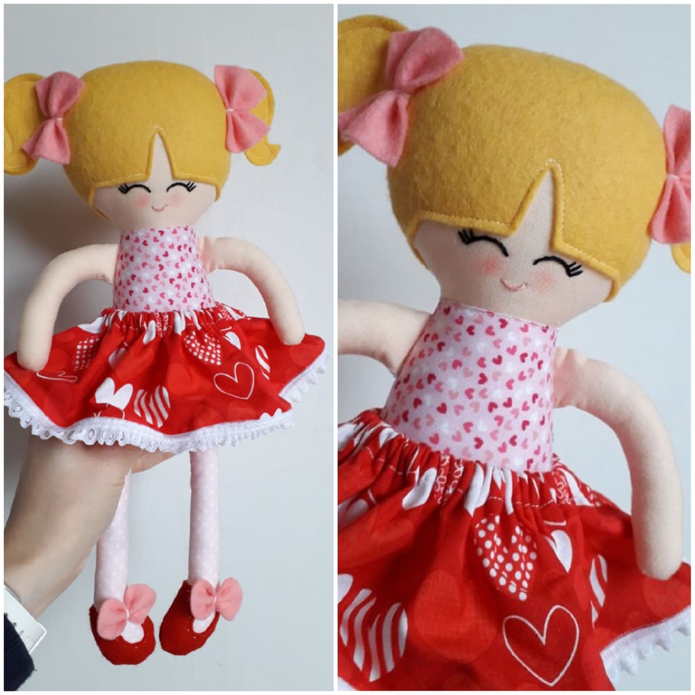 Image of Handmade doll in hearts outfit