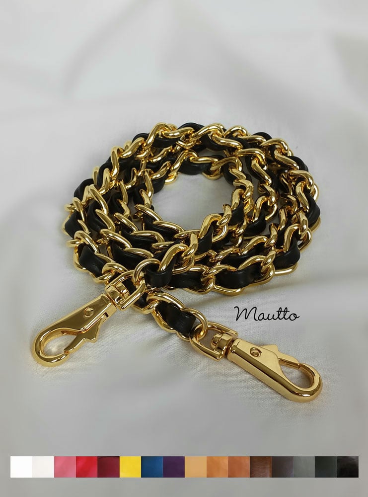 Image of Classic GOLD Chain Bag Strap with Leather Weaved Through - Choice of Leather, Length & Hooks