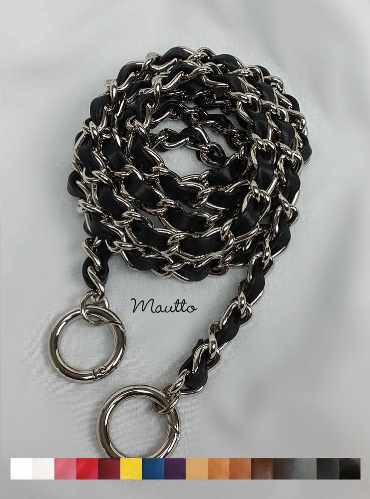 Image of Classic NICKEL Chain Bag Strap with Leather Weaved Through - Choice of Leather, Length & Hooks
