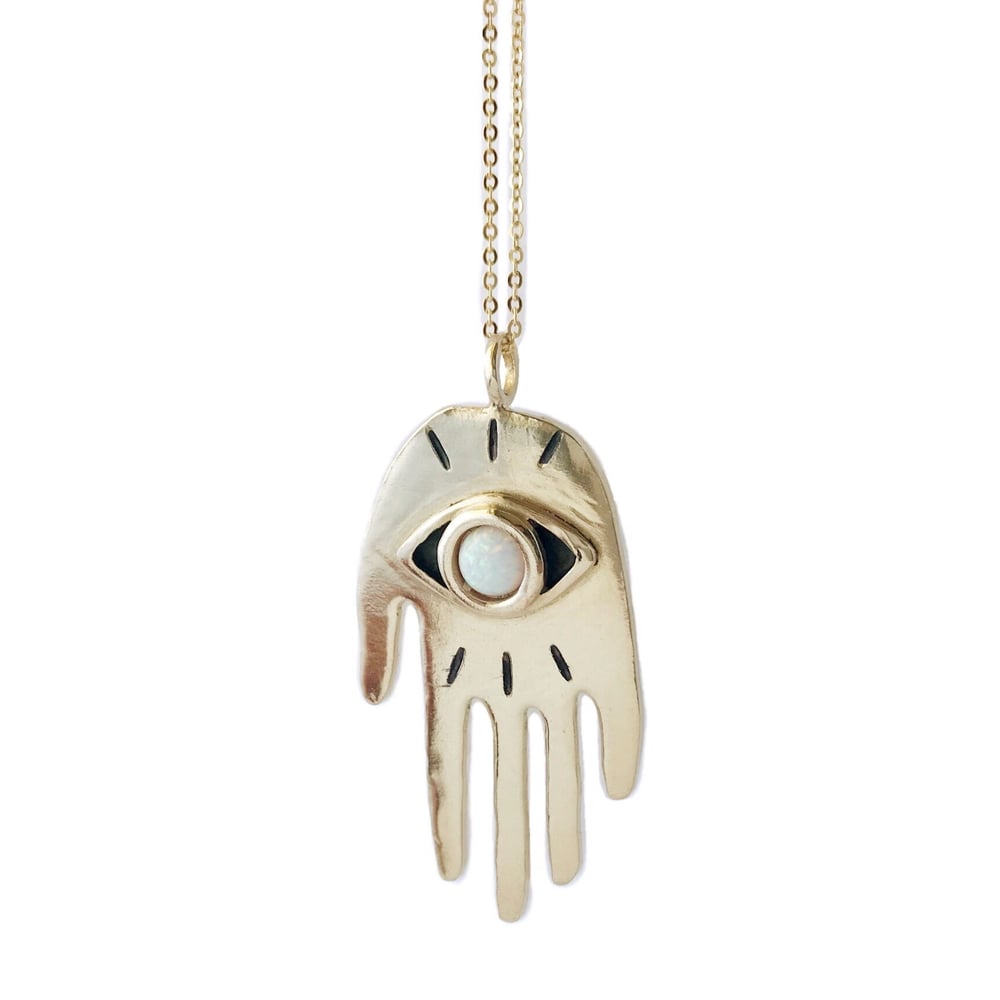 Image of Hand Eye Necklace with Opal