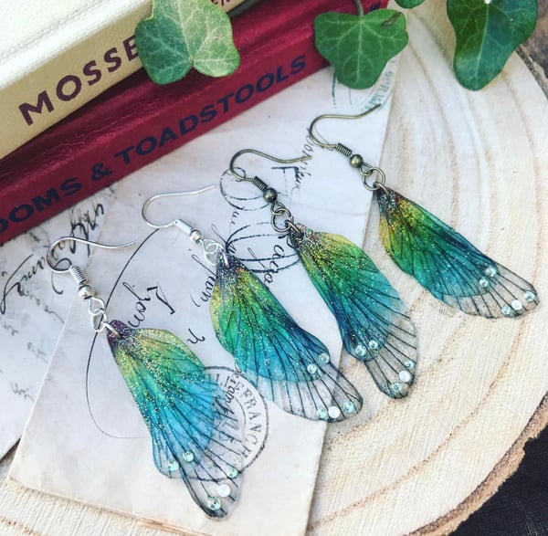 Image of Pretty little rainbow faerie wing earrings