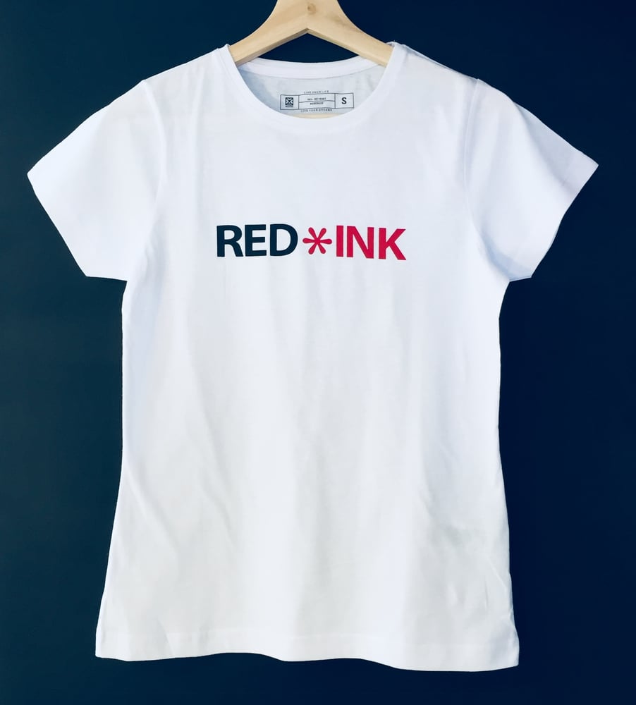 Image of CAMISETA MUJER ALGODÓN RED*INK BÁSICA BLANCO/NEGRO