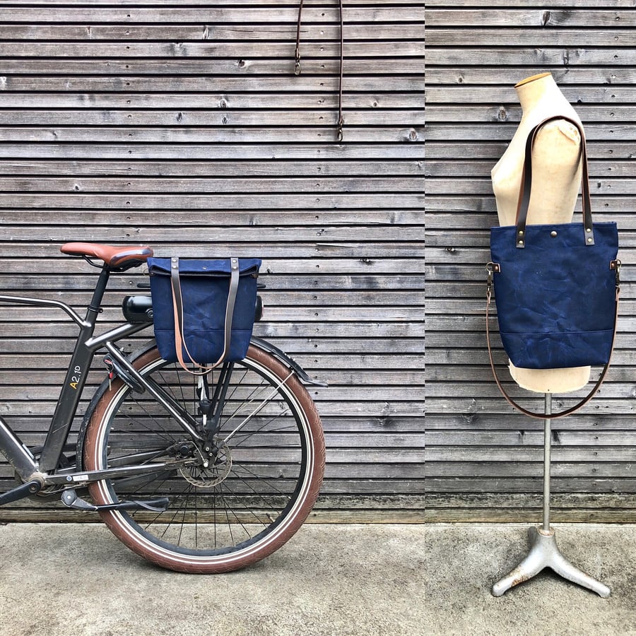 Image of Waxed canvas folded bicycle bag / tote bag / bike accessories