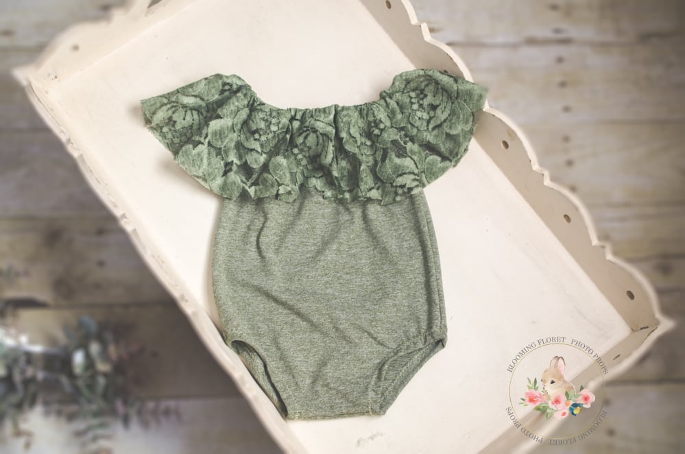 Image of RTS Off the shoulders Olive Lace Sitter Romper