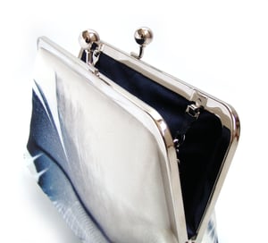 Image of Blue and white feather clutch bag