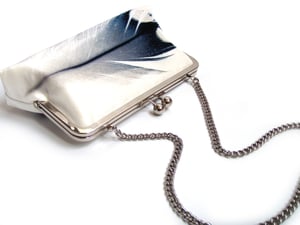 Image of Blue and white feather clutch bag