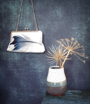 Image of Blue and white feather clutch bag