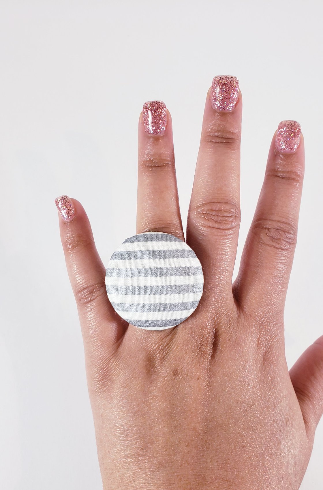 Image of Silver & White Stripe Button Earrings & Rings