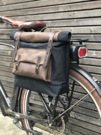 Image 2 of Saddle bag in waxed canvas leather Motorbike bag Motorcycle bag Bicycle bag in waxed canvas and leat