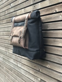 Image 4 of Saddle bag in waxed canvas leather Motorbike bag Motorcycle bag Bicycle bag in waxed canvas and leat